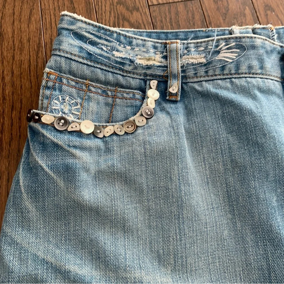 Handmade Handcrafted Repurposed Denim Embellished Y2k Skirt Size Unknown - Picture 6 of 12